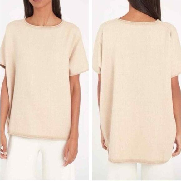 Cuyana 100% Baby Alpaca Short Sleeve Sweater in Beige Size Medium